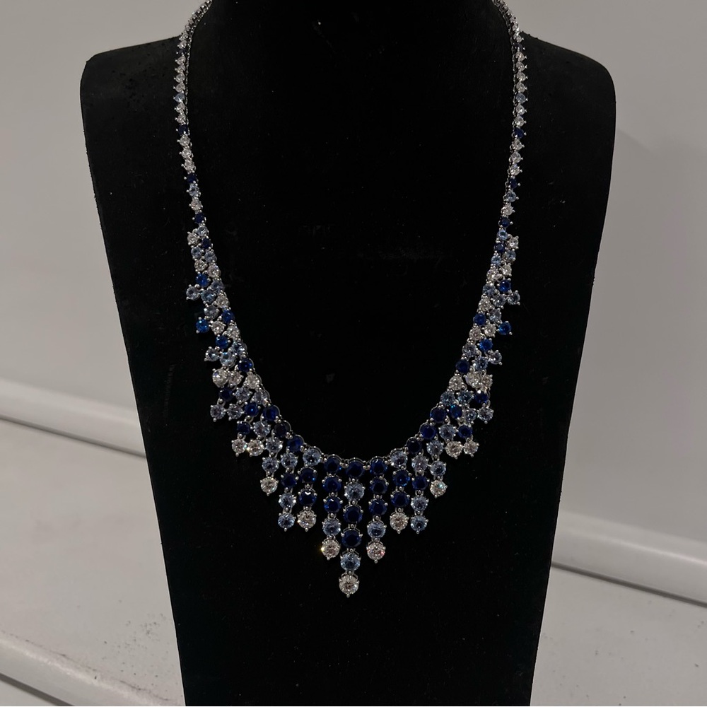 NEW Blue Topaz&Sapphire Statement Cocktail Necklace